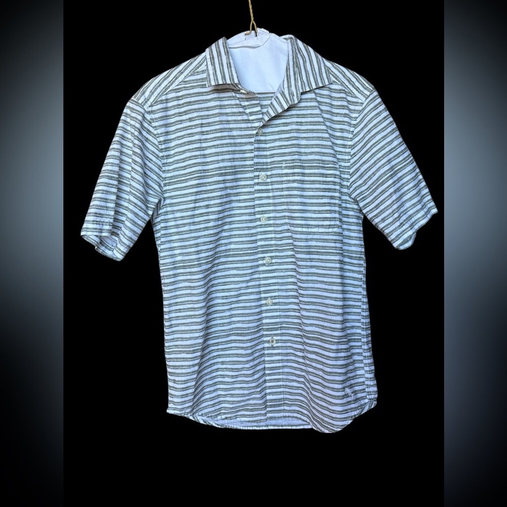 Tommy Bahama Green and White Striped Button Down Shirt Size Small